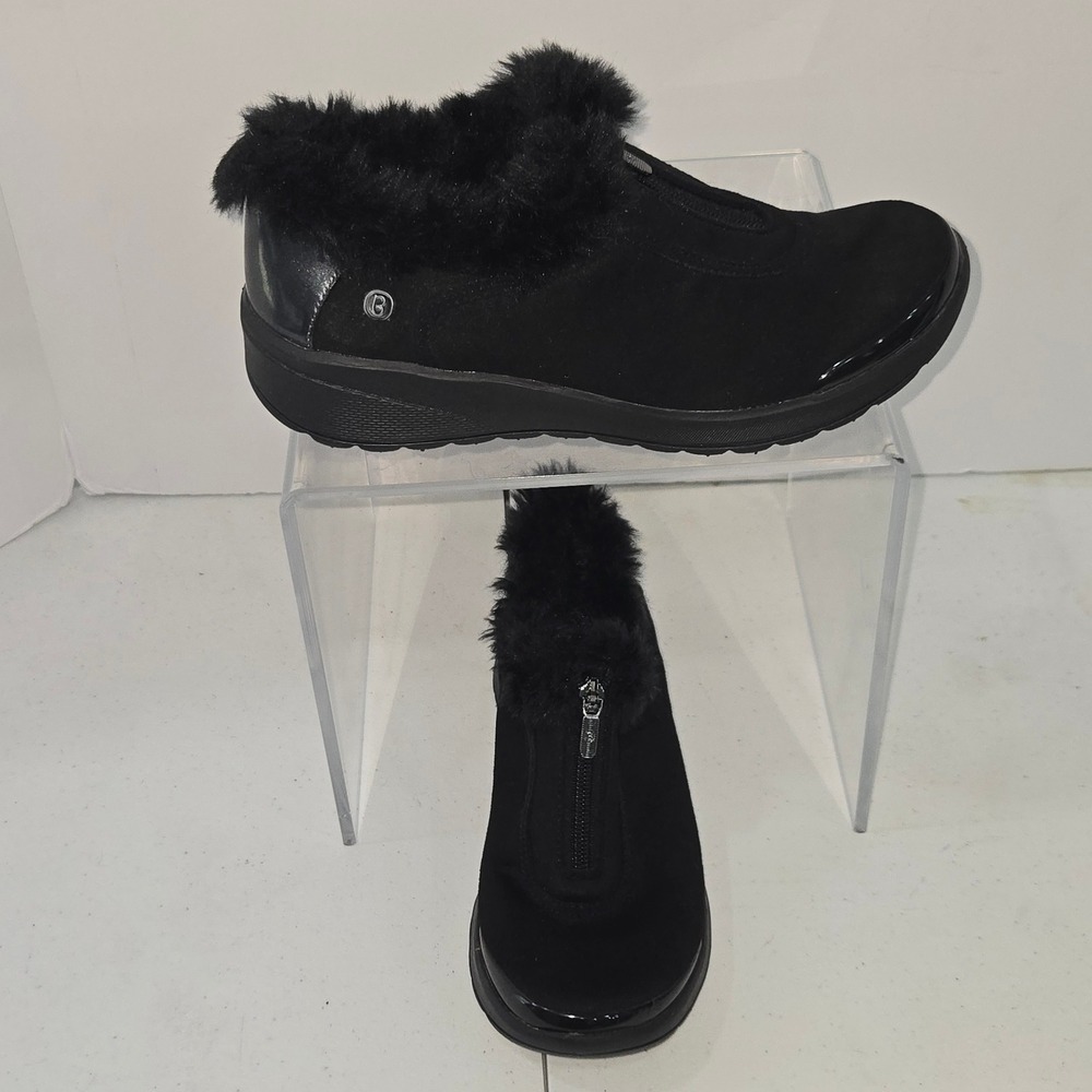 Bzees Golden Zip Black Faux Fur Trim Ankle Boots Womens 6.5M Washable Comfort